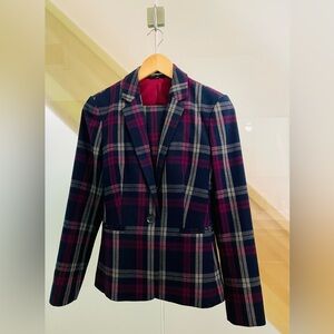 Express women blazer and pants in classic plaids - Navy and Burgundy